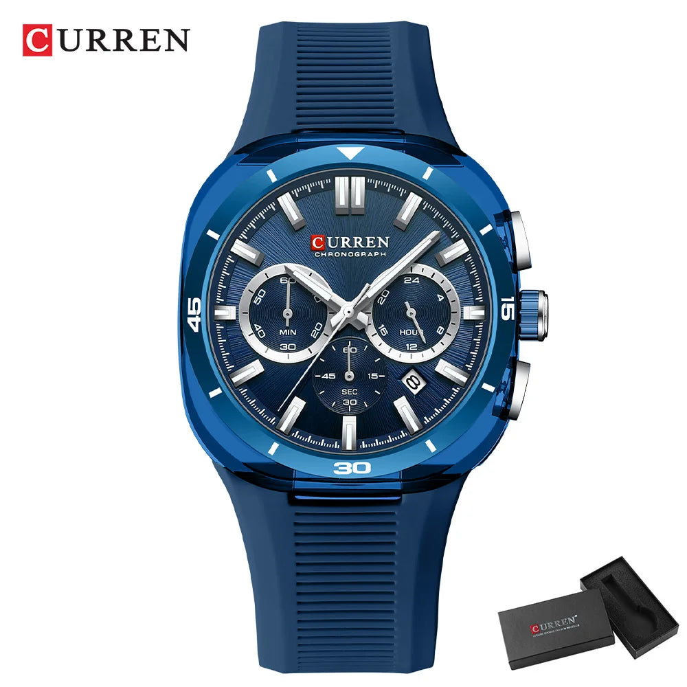 Orologio da uomo CURREN – Nuovo modello di lusso al quarzo, cinturino in silicone, stile sportivo, multifunzione, impermeabile, luminescente, con datario e cronometro.