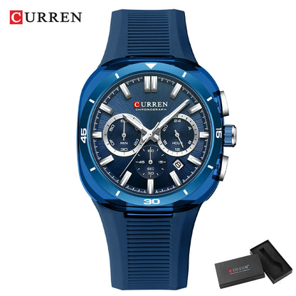 Orologio da uomo CURREN – Nuovo modello di lusso al quarzo, cinturino in silicone, stile sportivo, multifunzione, impermeabile, luminescente, con datario e cronometro.