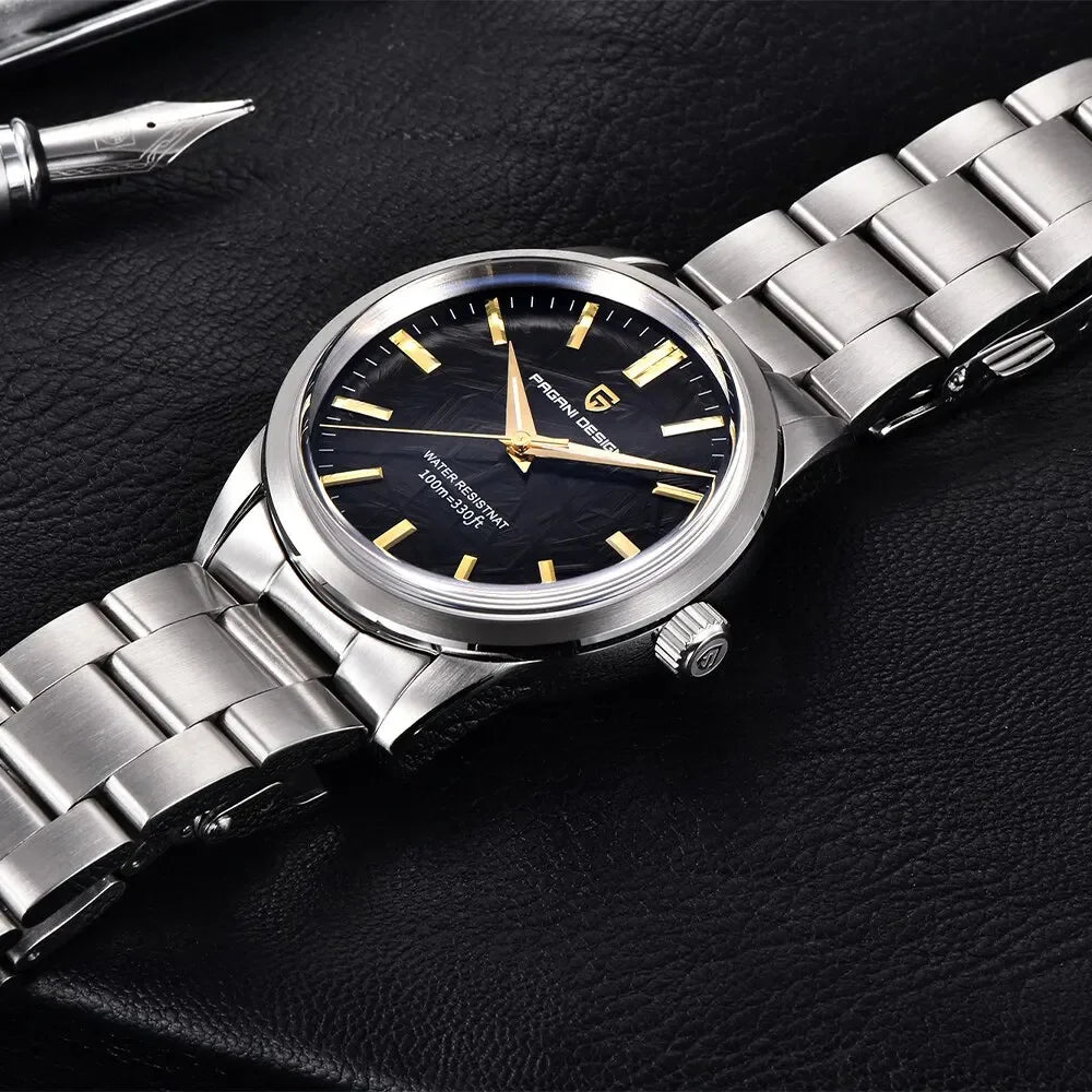 PAGANI DESIGN 40MM Meteorit-Zifferblatt Herren-Quarzuhr Luxus Business Saphir 316L Edelstahl 100M wasserdichte Uhr für Herren