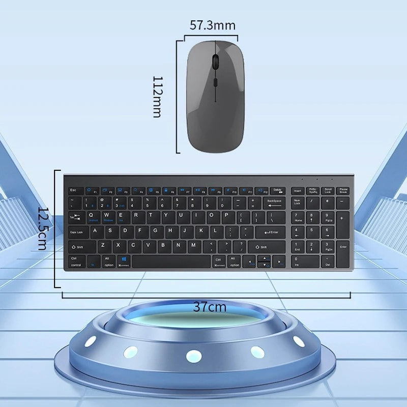 Set tastiera e mouse JOMAA Bluetooth & 2.4G USB per laptop, computer e iPad, combo tastiera e mouse wireless ricaricabili silenziosi