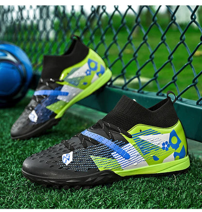 Nouveaux hommes chaussures de Football de haute qualité en plein air haute cheville ultraléger bottes de Football en salle chaussures de sport antidérapantes Futsal antidérapantes