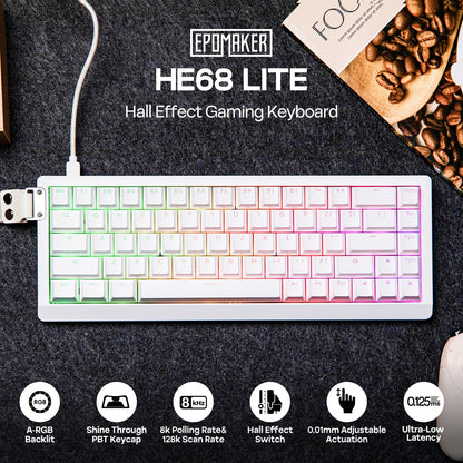 EPOMAKER HE68 Lite 65% ANSI US Layout Tray-Mounted Wired Hall Effect Magnetic Mechanical Keyboard DKS SOCD RGB Backlight