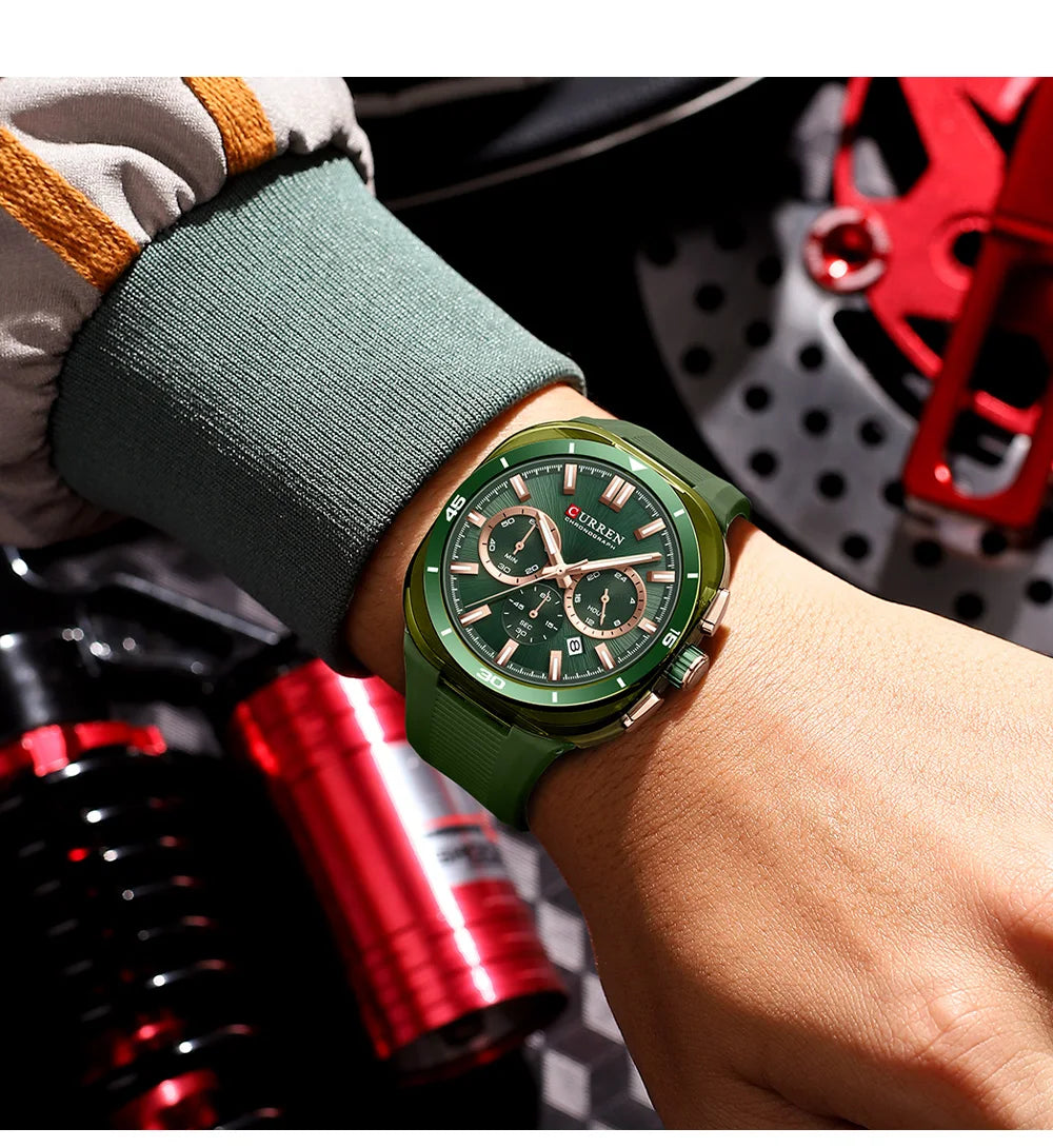Orologio da uomo CURREN – Nuovo modello di lusso al quarzo, cinturino in silicone, stile sportivo, multifunzione, impermeabile, luminescente, con datario e cronometro.