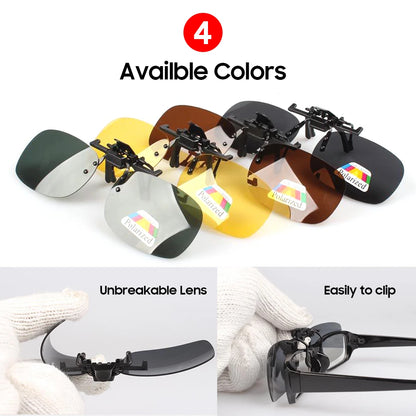 VIVIBEE Men Polarized Flip Up Clip on Sunglasses Black Driving UV400 Women Square S M L Goggles Night Vision Fishing Glasses