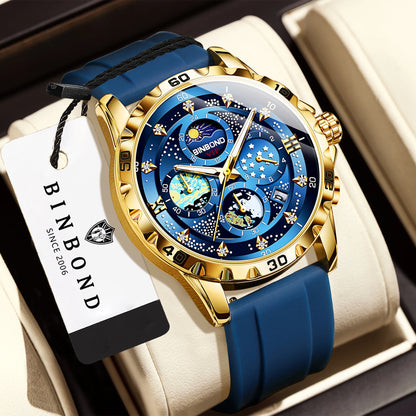 Luxus-Quarzuhren von BINBOND für Herren, leuchtend, wasserdicht, Chronograph mit automatischem Datumsanzeige, Business-, Sport- und Freizeit-Style
