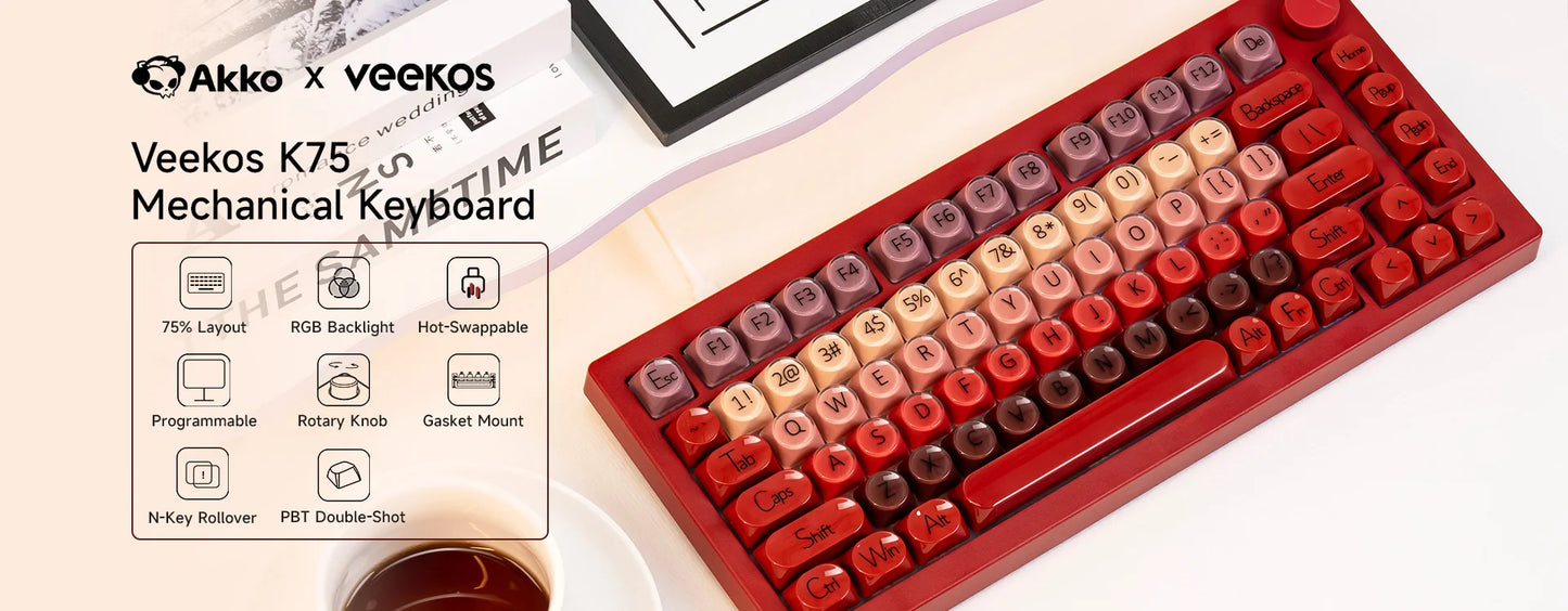AKKO 5075 X Veekos K75 Gaming Mechanical Keyboard Keyboard 75% RGB 3/5-Pin Hot Swap Wired Customized Keyboard with Knob Gasket