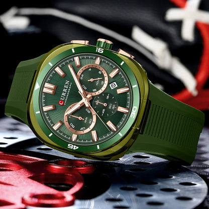 Orologio da uomo CURREN – Nuovo modello di lusso al quarzo, cinturino in silicone, stile sportivo, multifunzione, impermeabile, luminescente, con datario e cronometro.