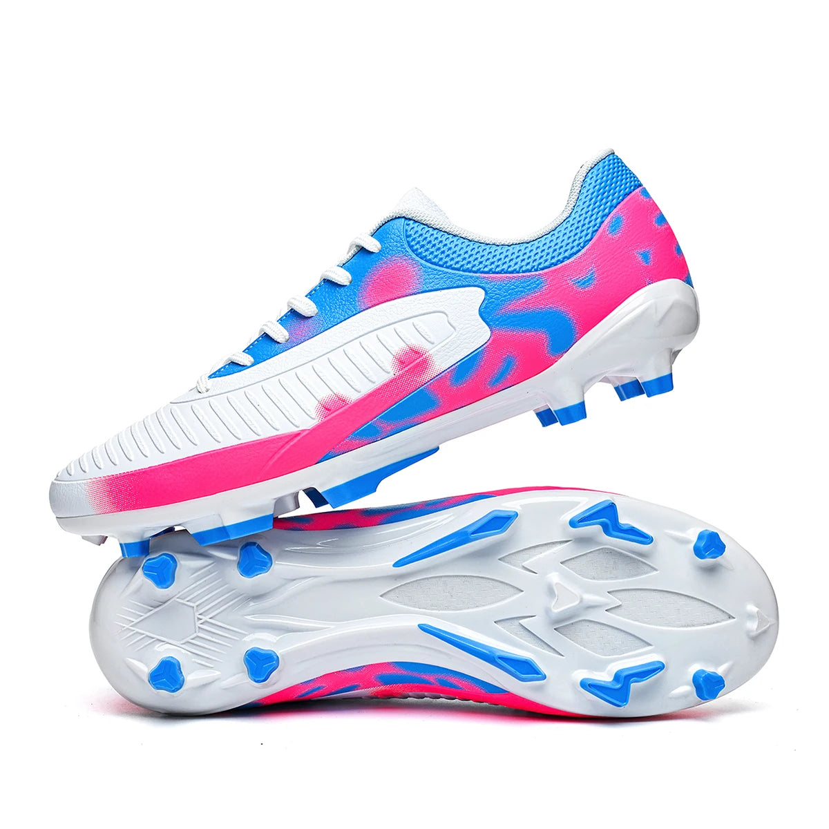 Chaussures de football FG pour hommes adultes, crampons pour terrain ferme, semelle respirante en PU résistante à l'usure pour l'entraînement et la compétition de football sur pelouse en plein air