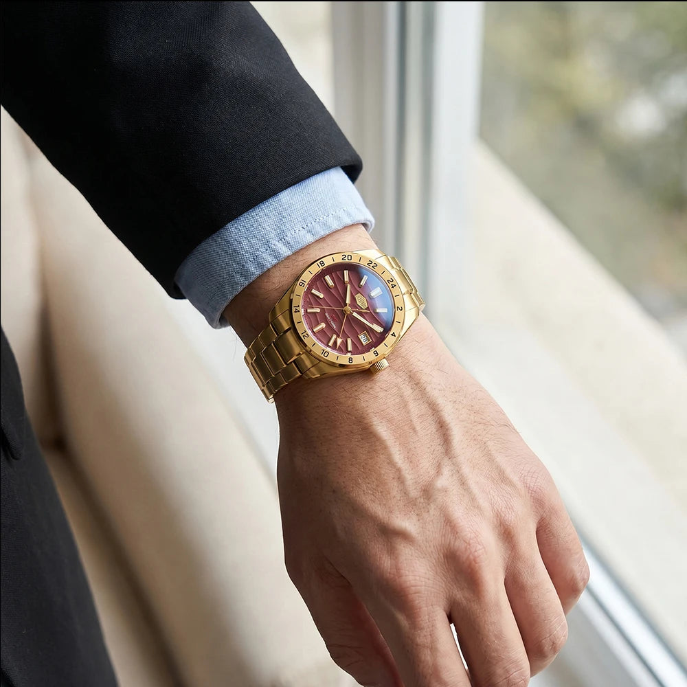 HEROFORCE Quality Original GMT Men Clock Waterproof Luminous Date Luxury Man Watch Stainless Steel Quartz Men's Watches Male