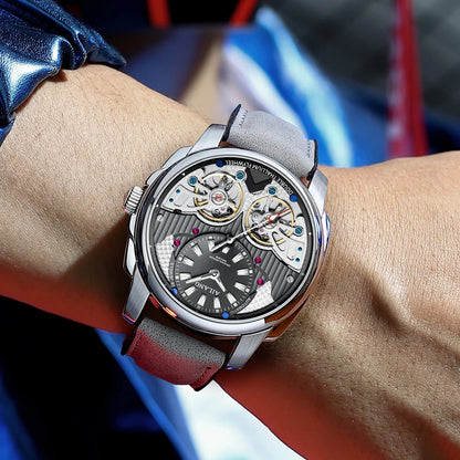AILANG Automatic Mechanical Waterproof Sport Military Men Watch Luxury Double Tourbillon Man Wristwatch Leather Strap