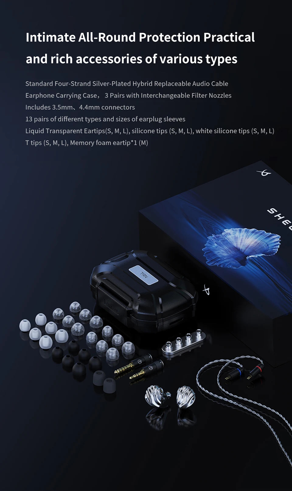 TRN SHELL Hybrid Headphones Triple Dynamic + Planar Driver Wired In-Ear Monitors, Four-Unit Acoustic Architecture HiFi Hybrid Headphones for Audiophile Sound