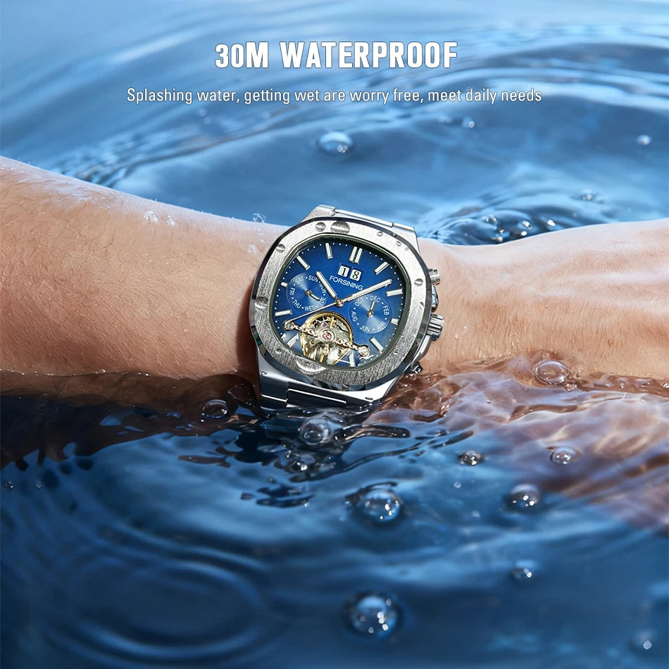 Forsining 481 Man New Tourbillon  Brands Watch Week Date Automatic Movement Mechanical Watches Stainless Steel Waterproof Clock