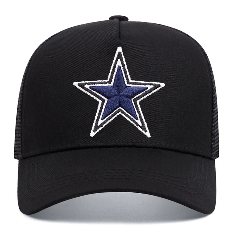 Simple symbol five-pointed star Embroidery outdoors  baseball cap Summer breathability Hip hop mesh cap trucker hat