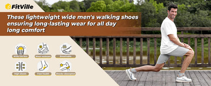 FitVille Men's Wide Toe Box Shoes Cushioned Well Sneakers Non Slip Lightweight Breathable Running Shoes for Swollen feet