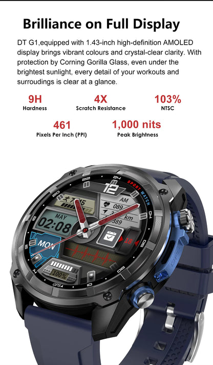 New Men TANK GPS Map Smart Watch Outdoor Compass 1000mAh Large Battery 10ATM Waterproof Bluetooth Call Sports AMOLED Smartwatch