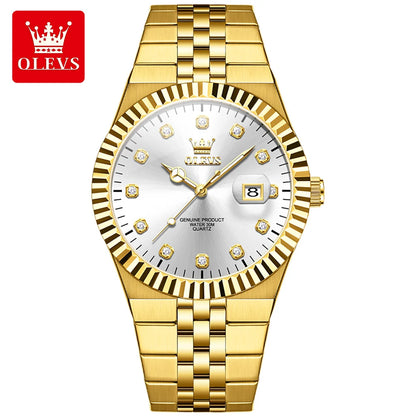 OLEVS New Quartz Man Watch Luxury Brand Diamond Dial Steel Strap Watch for Men Auto Date Waterproof Luminous Men's Watches 2989