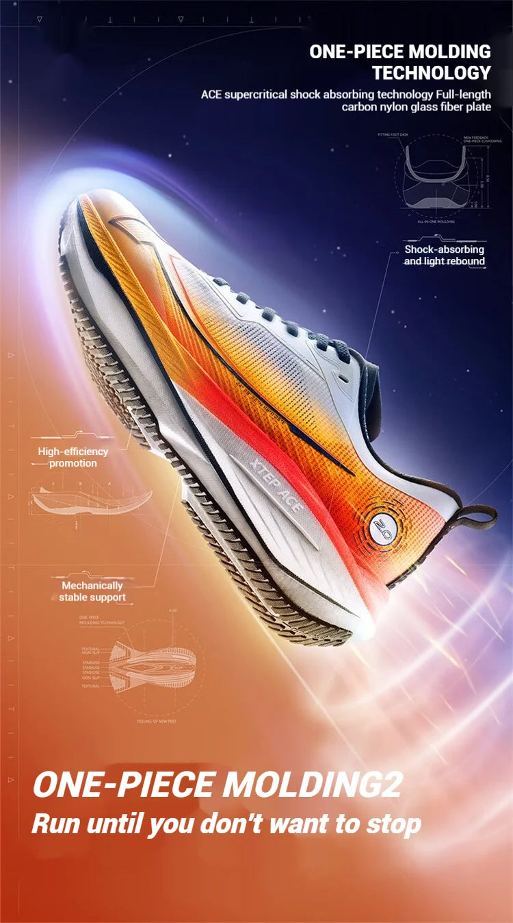 Xtep One Piece Model 2.0/1.0 Men Running Shoes  Autumn Comfortable Stability Cushion Rebound Racing Sneakers 876319110073