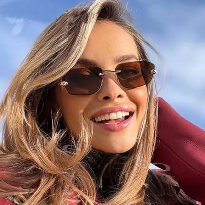 Popular Brand Brown Square Women Sunglasses Fashion Luxury Rimless Rectangle Sun Glasses Female Shades UV400 Vintage Eyewear