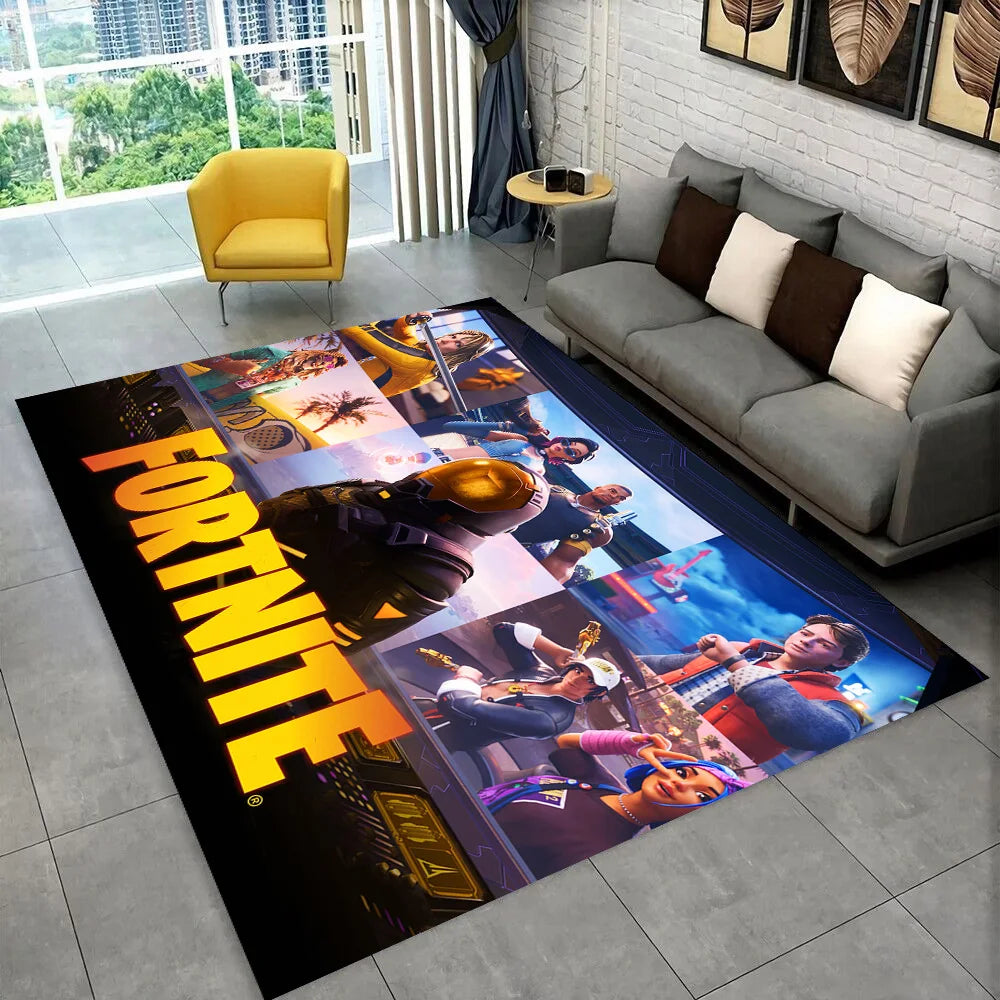 F-Fortnites Cartoon-Spielteppich für Spielzimmer, Schlafzimmer, Wohnzimmer, Sofa und Zuhause, Fußmatte als Dekoration, rutschfester Flächenteppich und Bodenmatte als Geschenk