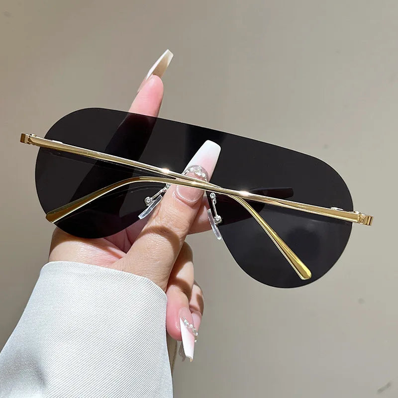 Women's Oversize Rimless One-Piece Shield Sunglasses Fashion Gradient Sun Glasses Alloy Sexy Driving Shades men punk shades