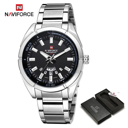 Ceas pentru bărbați NAVIFORCE, realizat integral din oțel, rezistent la apă, stil casual, mecanism cu cuarț și afișaj al datei – Ceas de mână de lux pentru bărbați, de la o marcă de renume.