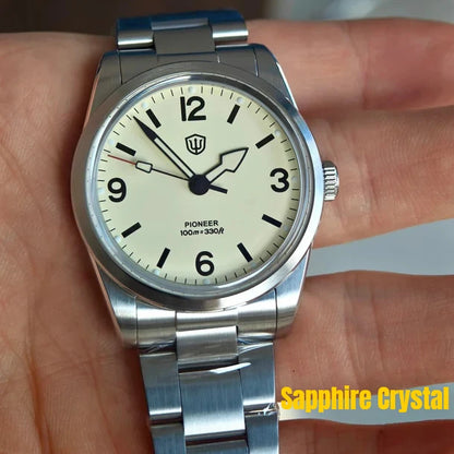 Watchdives WD1960S V2 36.5mm Quartz Watch VH31 Sweep Seconds Vintage Style Sapphire Crystal BGW9 Lume 100M Waterproof Steel