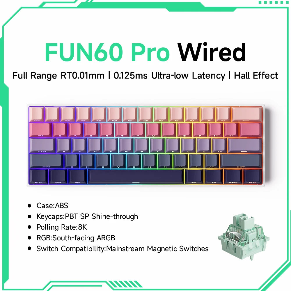 MONSGEEK FUN60 Pro & Max HE Magnetic Gaming Keyboard, 60% Wireless Mechanical Keyboard with 0.01mm Rapid Trigger, 8K Polling Rate, ARGB and Tri-Mode Connectivity