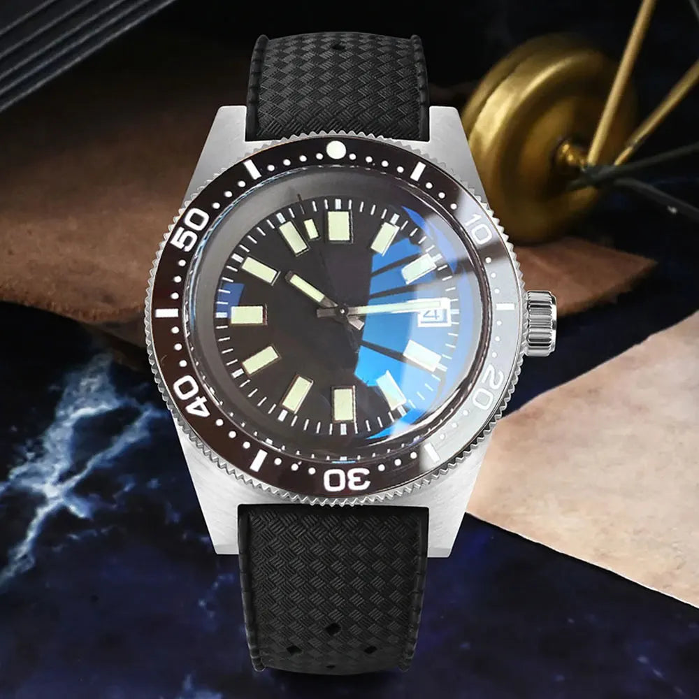 Tandorio 41mm 62MAS Black Gray Dial NH35A Automatic 300M Diving Men's Watch Ceramic Bezel Green Lume Bow Sapphire Glass