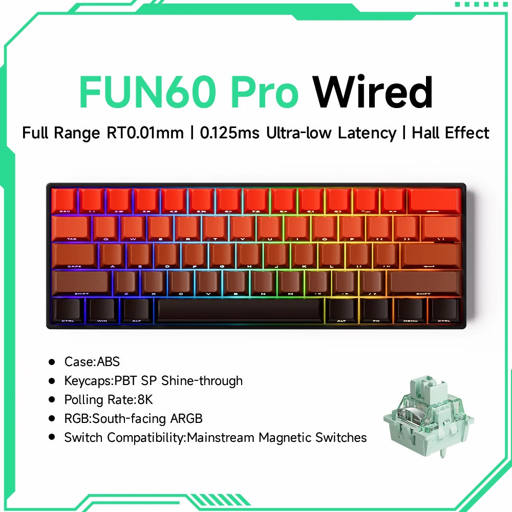 MONSGEEK FUN60 Pro & Max HE Magnetic Gaming Keyboard, 60% Wireless Mechanical Keyboard with 0.01mm Rapid Trigger, 8K Polling Rate, ARGB and Tri-Mode Connectivity