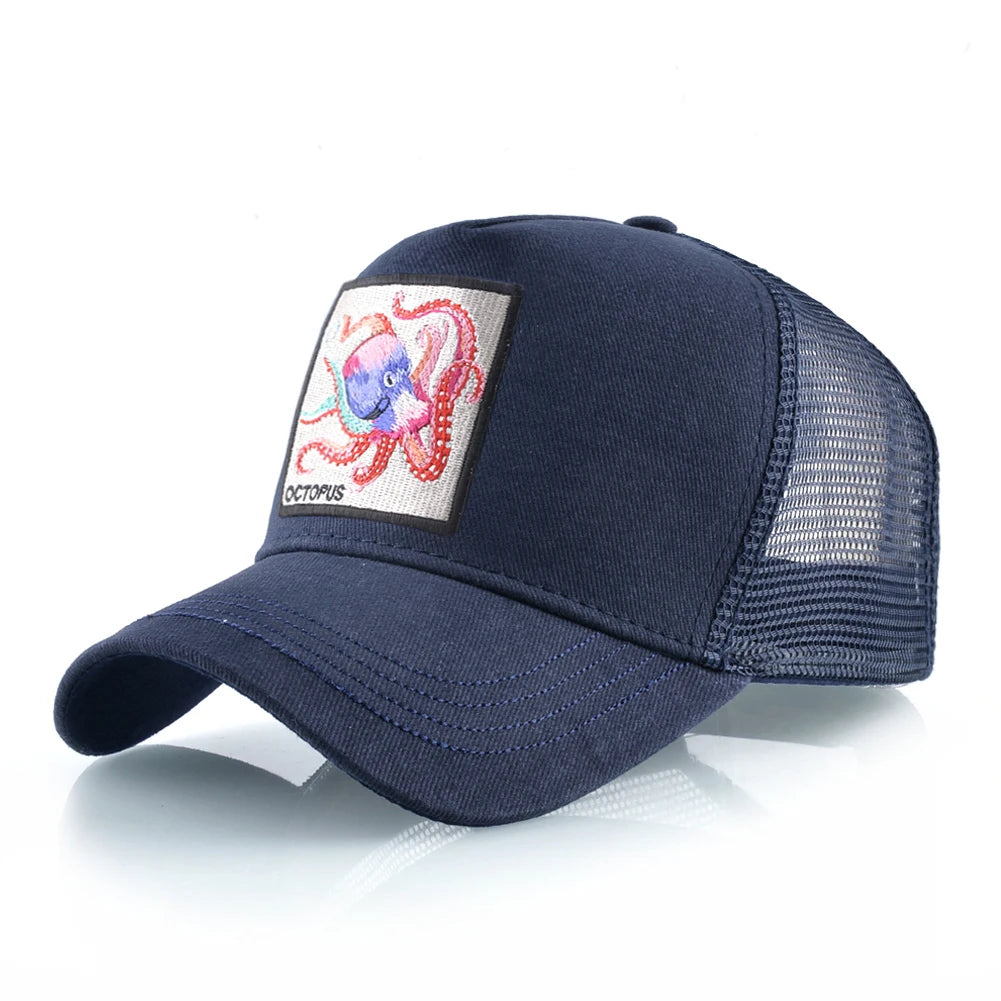 Casquette de baseball unisexe avec écusson pieuvre pour hommes et femmes – Casquettes trucker à fermeture à pression quatre saisons – Casquette de sport décontractée et respirante pour les activités de plein air