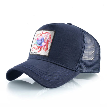 Casquette de baseball unisexe avec écusson pieuvre pour hommes et femmes – Casquettes trucker à fermeture à pression quatre saisons – Casquette de sport décontractée et respirante pour les activités de plein air