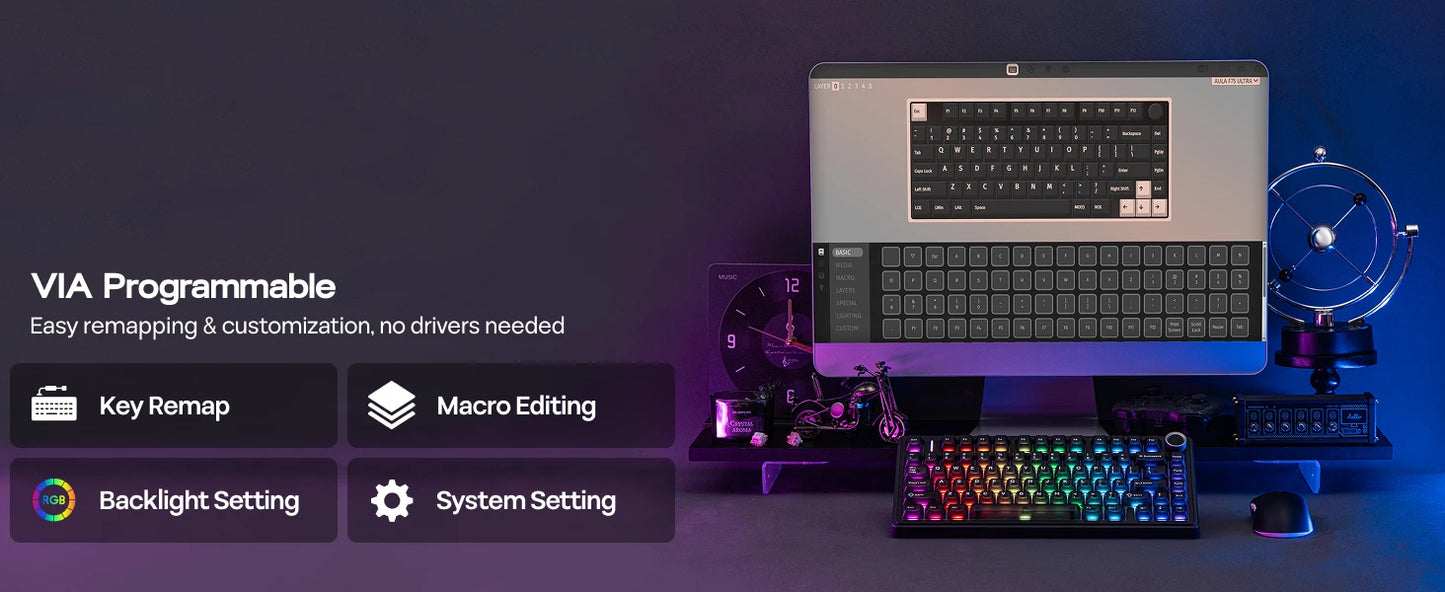 EPOMAKER x AULA F75 Ultra VIA Programmable 75% ANSI US QWERTY Layout Gasket Wired/Bluetooth/2.4Ghz Wireless Mechanical Keyboard