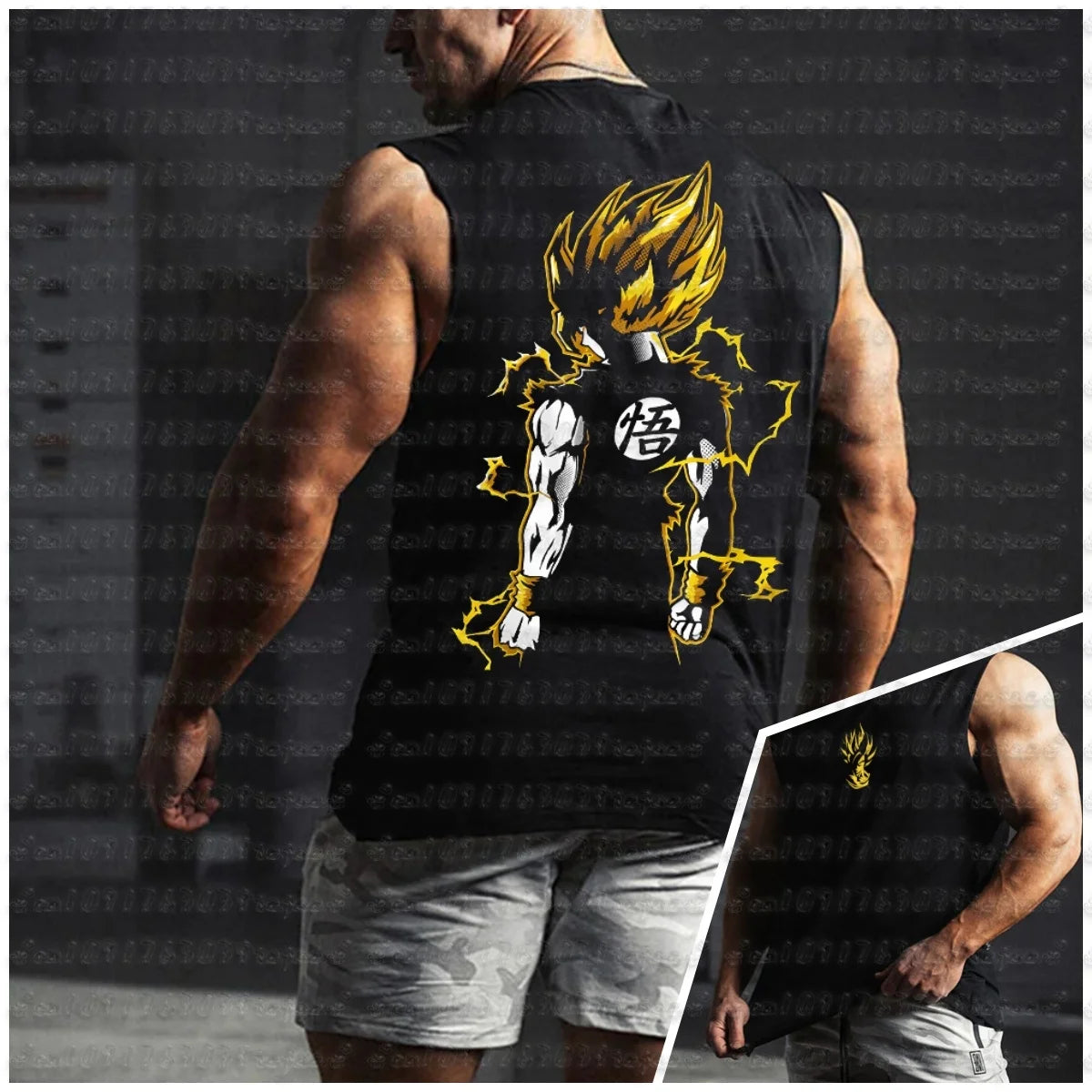 aiyan Goku Dragon Ball Z Oversized Anime Print Men's Sleeveless T-Shirts Gym Workout Vest Summer Quick-dry Lightweight