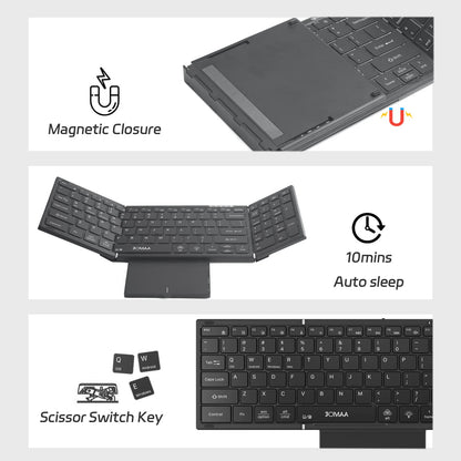 Tastiera touchpad wireless Bluetooth Dual Mode portatile con retroilluminazione RGB, 98 tasti, tastiera da ufficio pieghevole per PC/Laptop/Mac - Nero