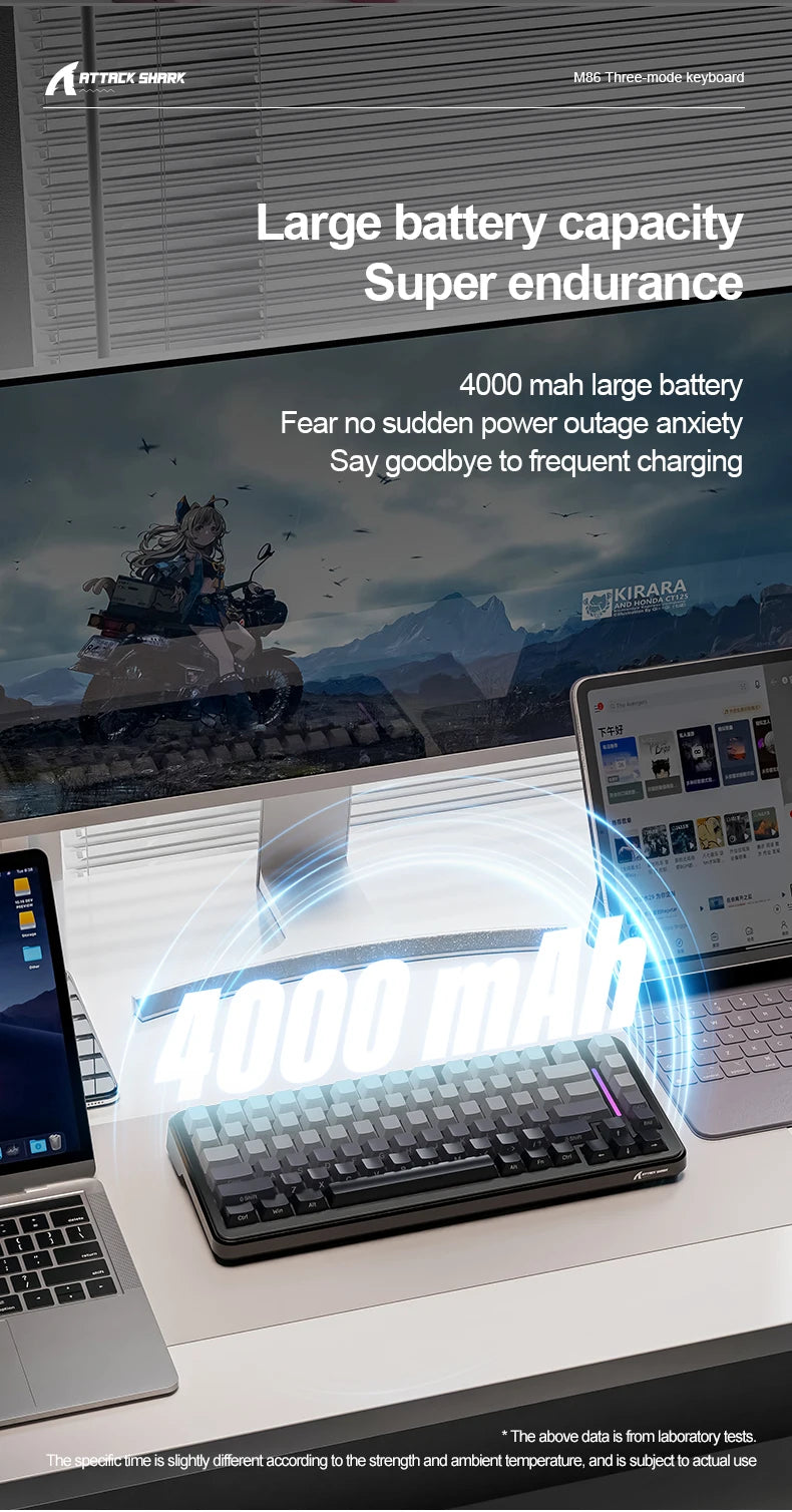 Attack Shark M86 Wireless Mechanical Keyboard 75% Compact RGB Backlit Hot-Swappable Side-Printed PBT Keycaps Tri-Mode 4000mAh