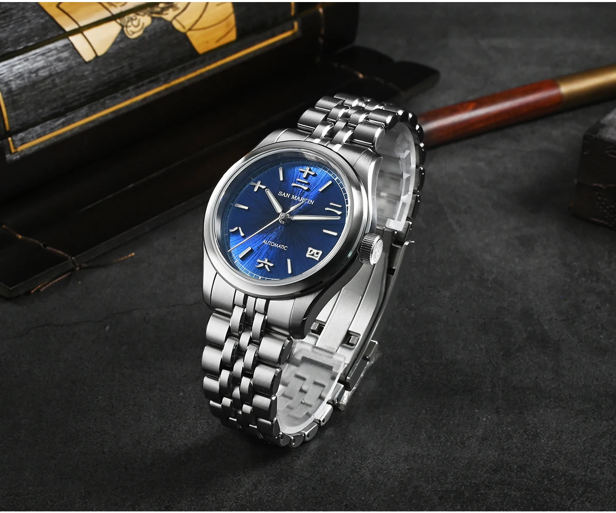 San Martin 39mm Enamel Sunray JianZhan Dial Men GADA Watch 90S5 Automatic BGW-X1 10Bar Sapphire 5-Link Bracelet SN0144CG