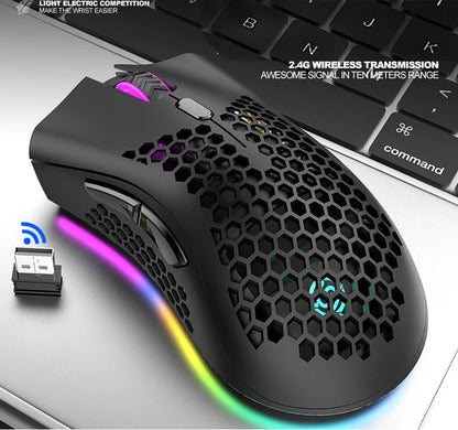 BM600 Rechargeable Wireless Gaming Mouse, 2.4G RGB Honeycomb Gaming Mouse with 12000 DPI, 7 Programmable Buttons, USB Gaming Mouse for PC & Laptop