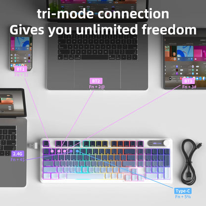 Magegee Gk960 Membrane Keyboard Wireless 2.4g Bt 98 Keys Abs Side Engraved Keycaps Adjustable Rgb Lights for Office Game Windows