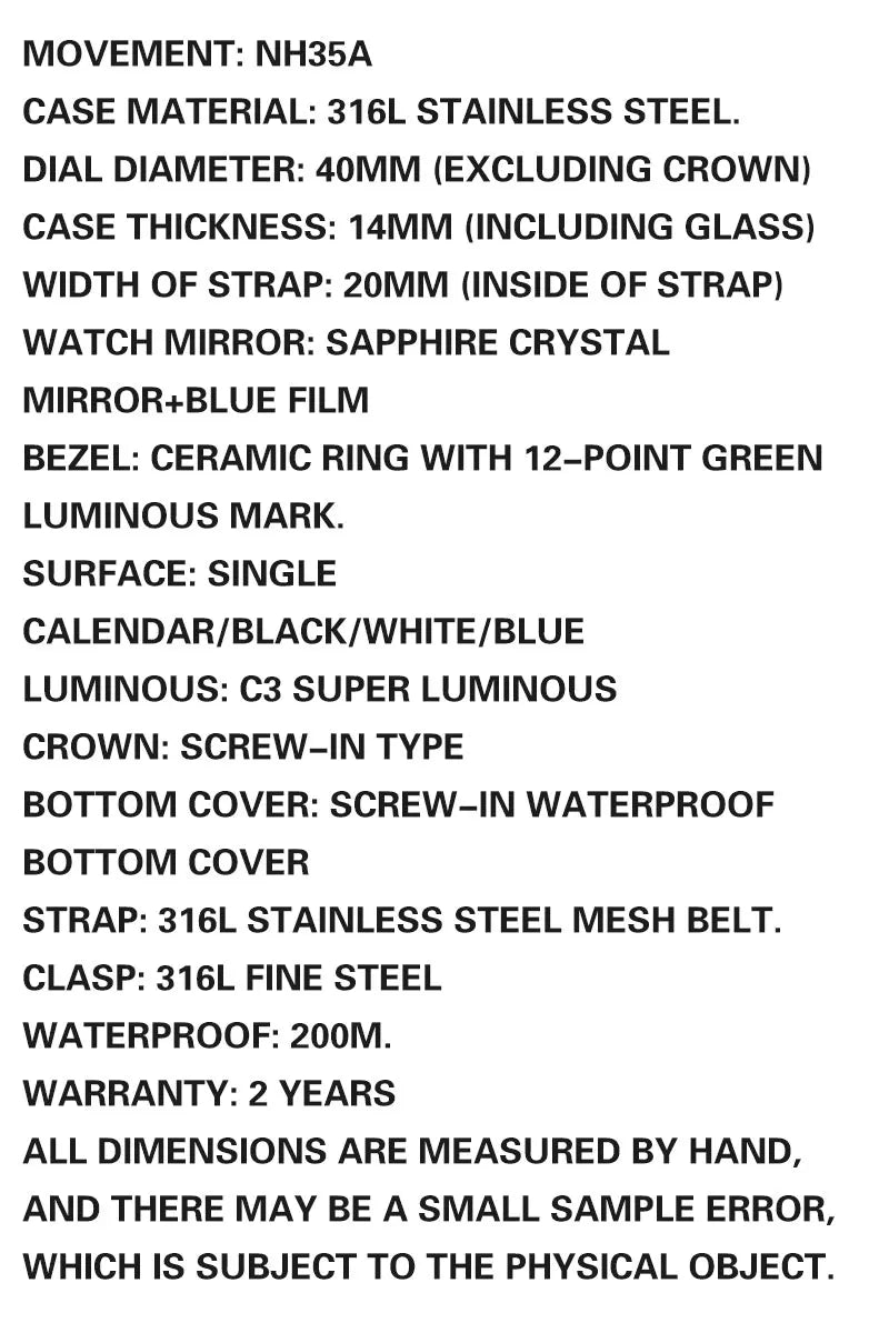 SEA KNIGHT Men 200M Waterproof Diving Watch Sapphire Crystal 316L Steel Mesh Belt C3 Luminous NH35A Automatic Mechanical Watch