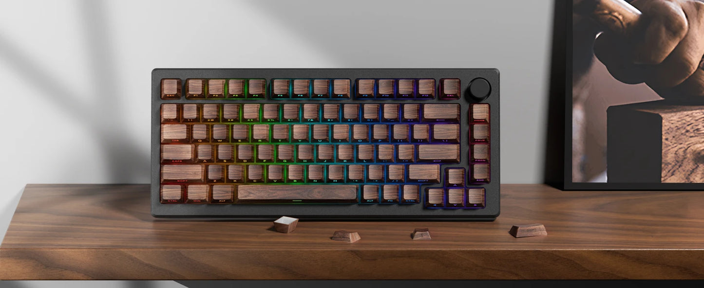 Wood Grain, Side Engraved Translucent Cherry Keycap PBT 126 Keys, Customized for 60/84/98/108 Mechanical Keyboard