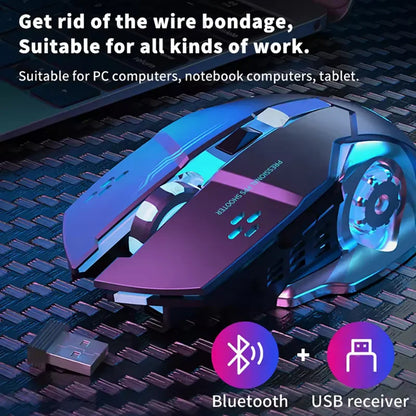 Q13 Bluetooth Wireless Mouse RGB Rechargeable Gaming Mouse, 2.4G Wireless Mouse with Adjustable DPI, 6 Buttons for PC, Laptop & Tablet