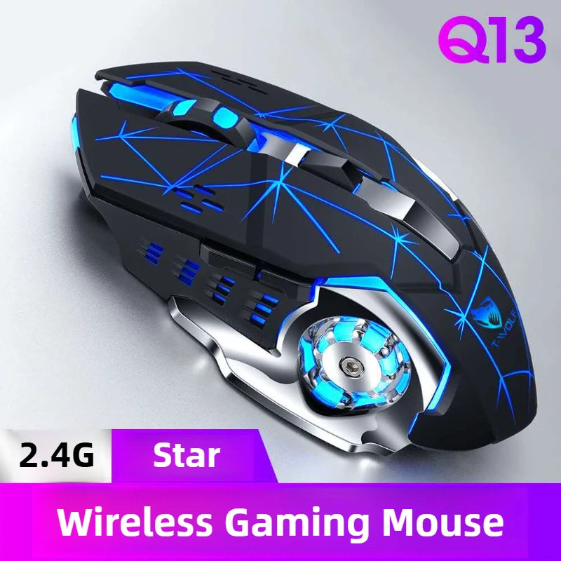 Q13 Bluetooth Wireless Mouse RGB Rechargeable Gaming Mouse, 2.4G Wireless Mouse with Adjustable DPI, 6 Buttons for PC, Laptop & Tablet