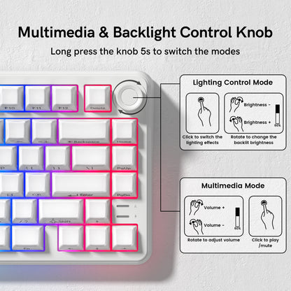 Womier L75 White Crystal Wireless Gaming Keyboard Tri-Modes Hot-Swappable Customized RGB Backlight Mechanical Keyboard Gasket