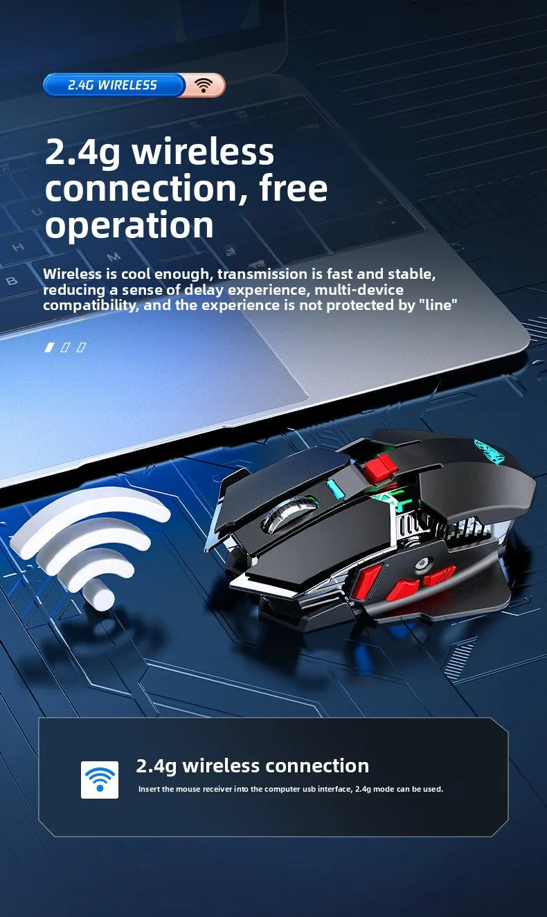 Nuovo mouse gaming wireless SC300 2.4G 2025 RGB 3200dpi, ricaricabile, silenzioso, meccanico, per e-sport, computer desktop e laptop