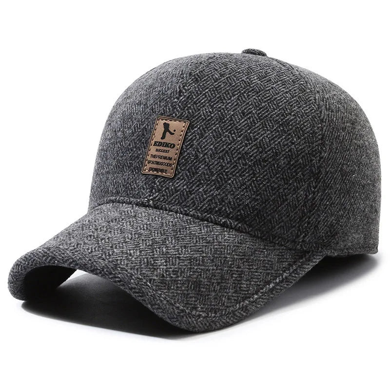 Winter Baseball Cap Warm Windproof Thickened Woolen Knitted Ear Protection Cap Men Adjustable Outdoor Sport Running Earflap Hat
