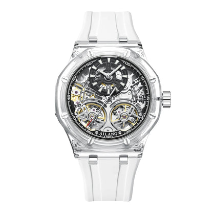 White Double Tourbillon Men Watches Luxury Automatic Mechanical Watch Rubber Sports Casual Sports Military Waterproof Clock