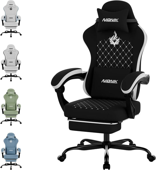 Gaming Chair High Back Ergonomic Office Chair with Footrest, Reclining Computer Gaming Chair, Adjustable Swivel Executive Desk Chair with Lumbar & Headrest Support
