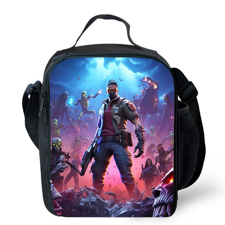 Cartoon FORTNITE Insulated Cooler Lunch Bag Cute Portable Lightweight Picnic Bag for Boys & Girls Age 5-10 Kids Daily Food Bag