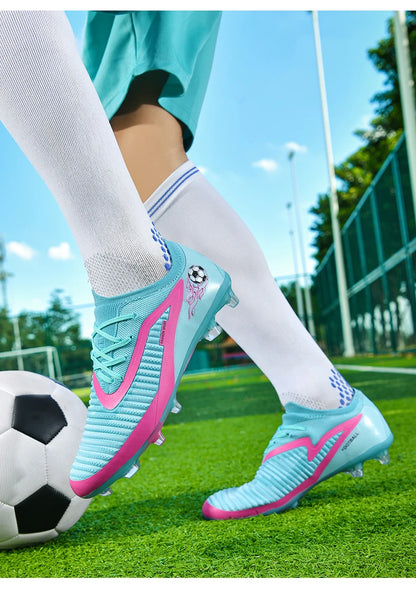 Nouvelles chaussures de football pour hommes, crampons de sport d'extérieur, antidérapantes, à longues pointes, respirantes et confortables pour l'entraînement et les matchs.