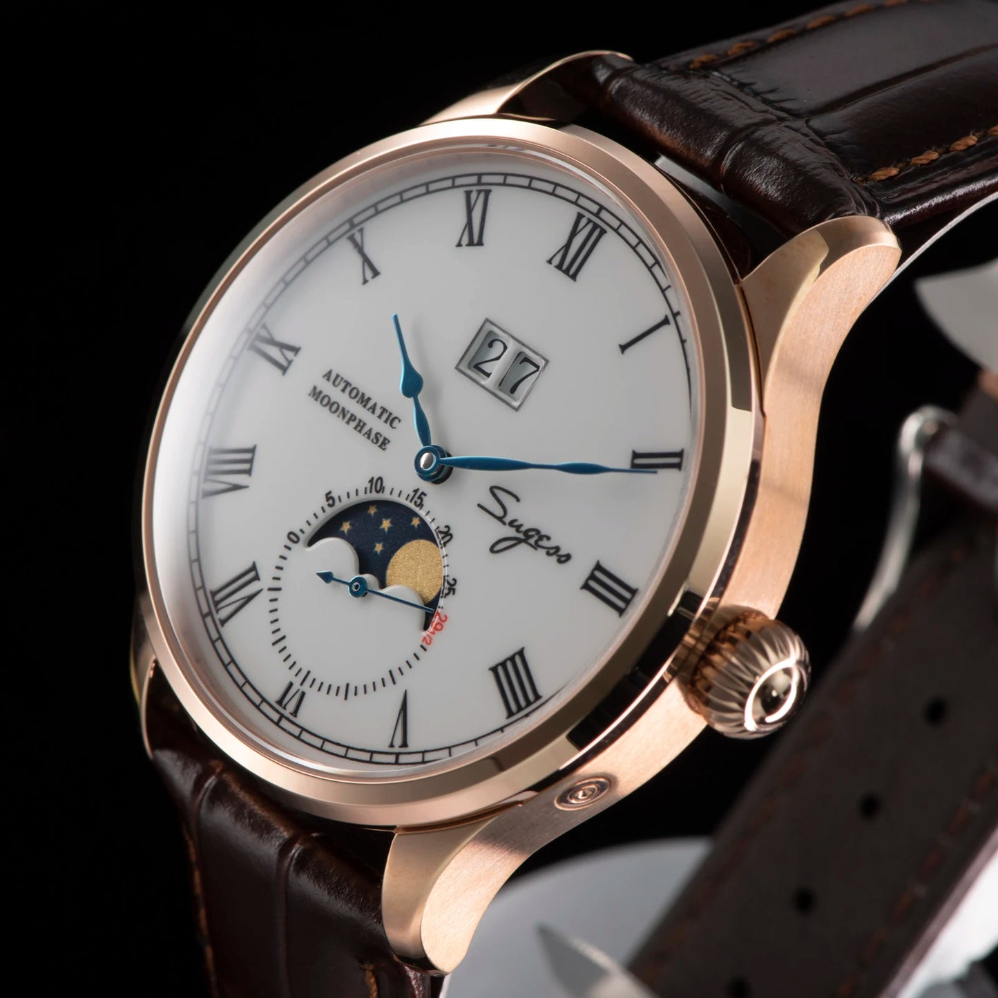 Sugess Watch Tianjin ST25 Automatic Mechanical Movement Real Moonphase Men Watches Luxury Wristwatch Retro Reloj Hombre Sapphire